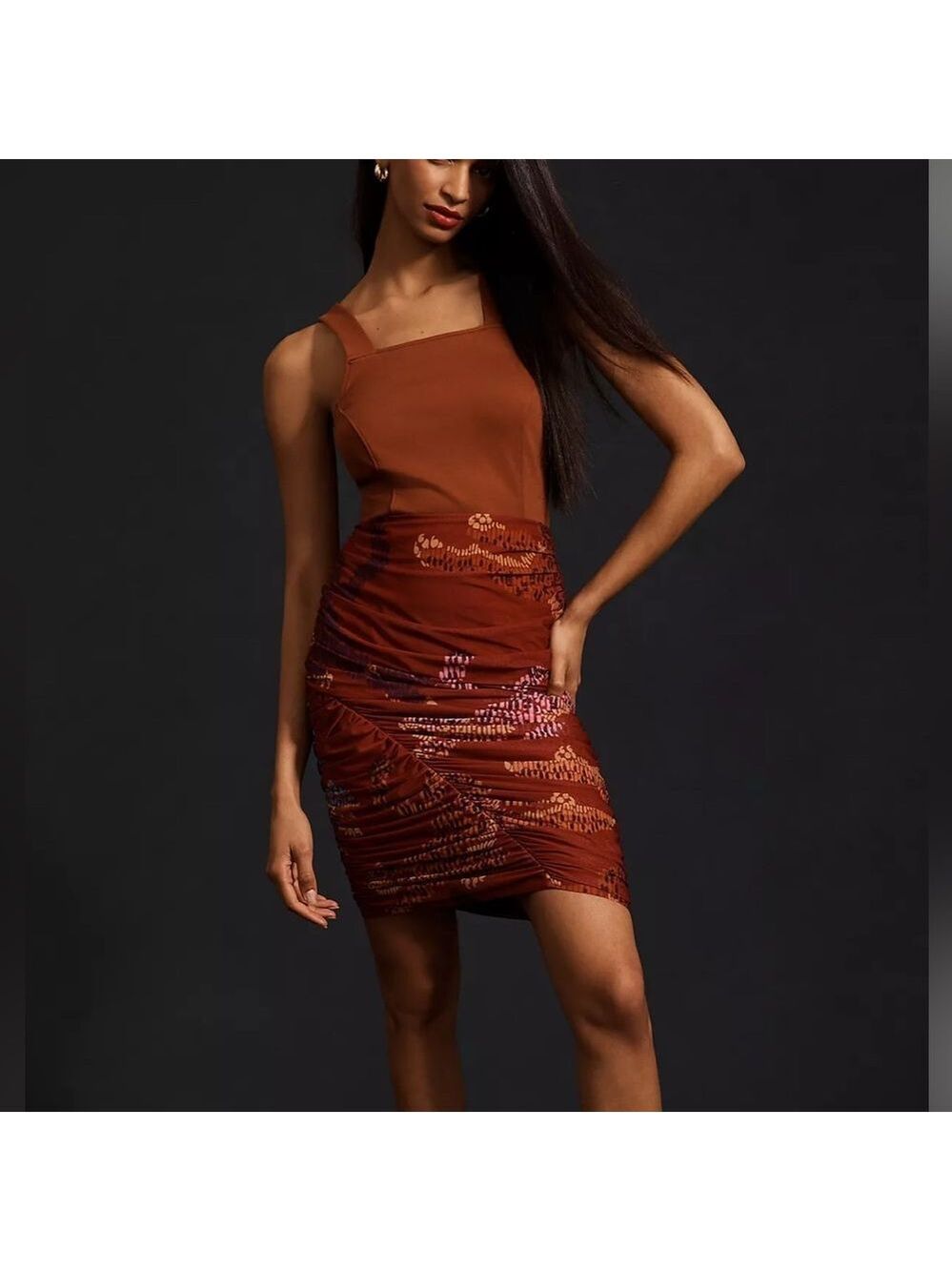 Farm Rio X Anthropologie Ruched Mesh Animal Print Mini Skirt NWT XL